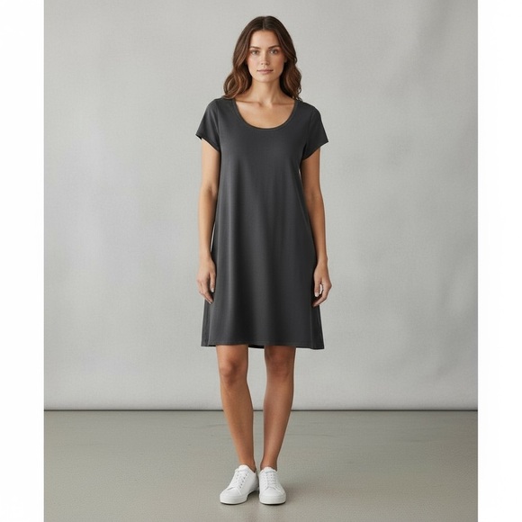 Eileen Fisher A-Line Jersey Knit Dress Women's Petite MP Heathered Gray Mini - Picture 1 of 10